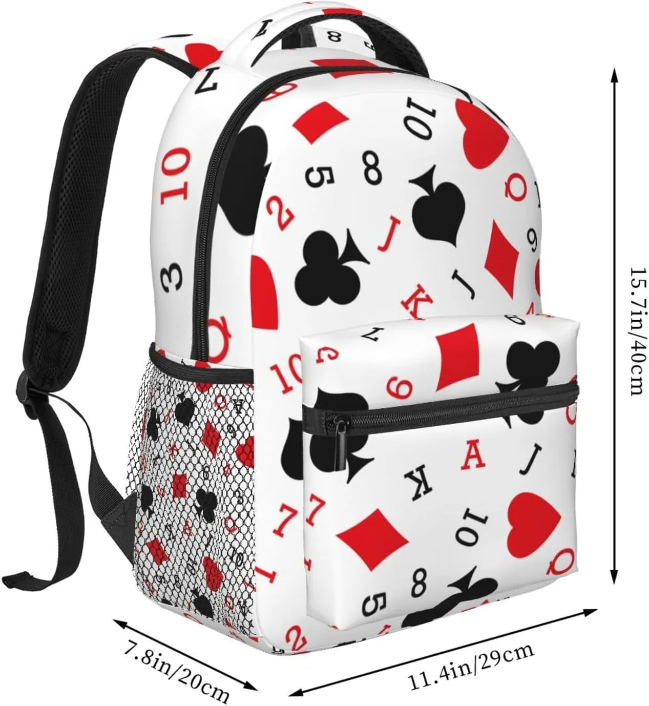 Play Cards Spades Red Hearts A K J Casual Backpack Travel Laptop Backpacks Lightweight Daypack Large Capacity Rucksack Notebook Bags Business Work Bag for Yoga Beach Hiking