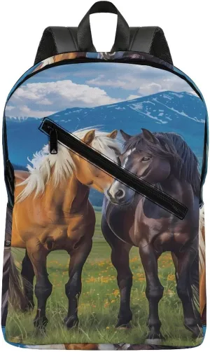 Playful Horses In The Valley Backpack Laptop Backpack Carry-on Travel Backpack Business Bag for Men/Women