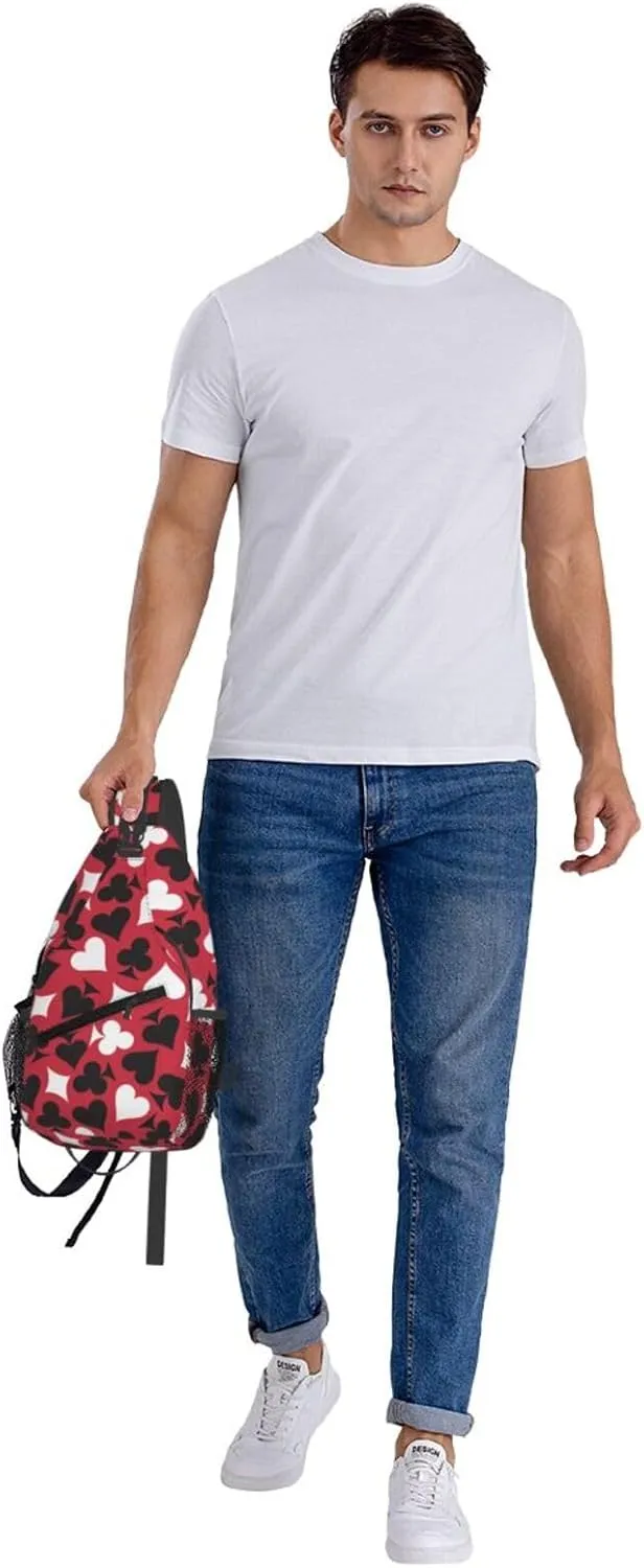 Playing Cards Spades White Heart Cross Chest Bag Diagonally Hiking Crossbody Bag Travel Shoulder Daypack Lightweight Sling Backpack Cycling Daypacks Fitness Chest Backpacks