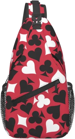 Playing Cards Spades White Heart Cross Chest Bag Diagonally Hiking Crossbody Bag Travel Shoulder Daypack Lightweight Sling Backpack Cycling Daypacks Fitness Chest Backpacks