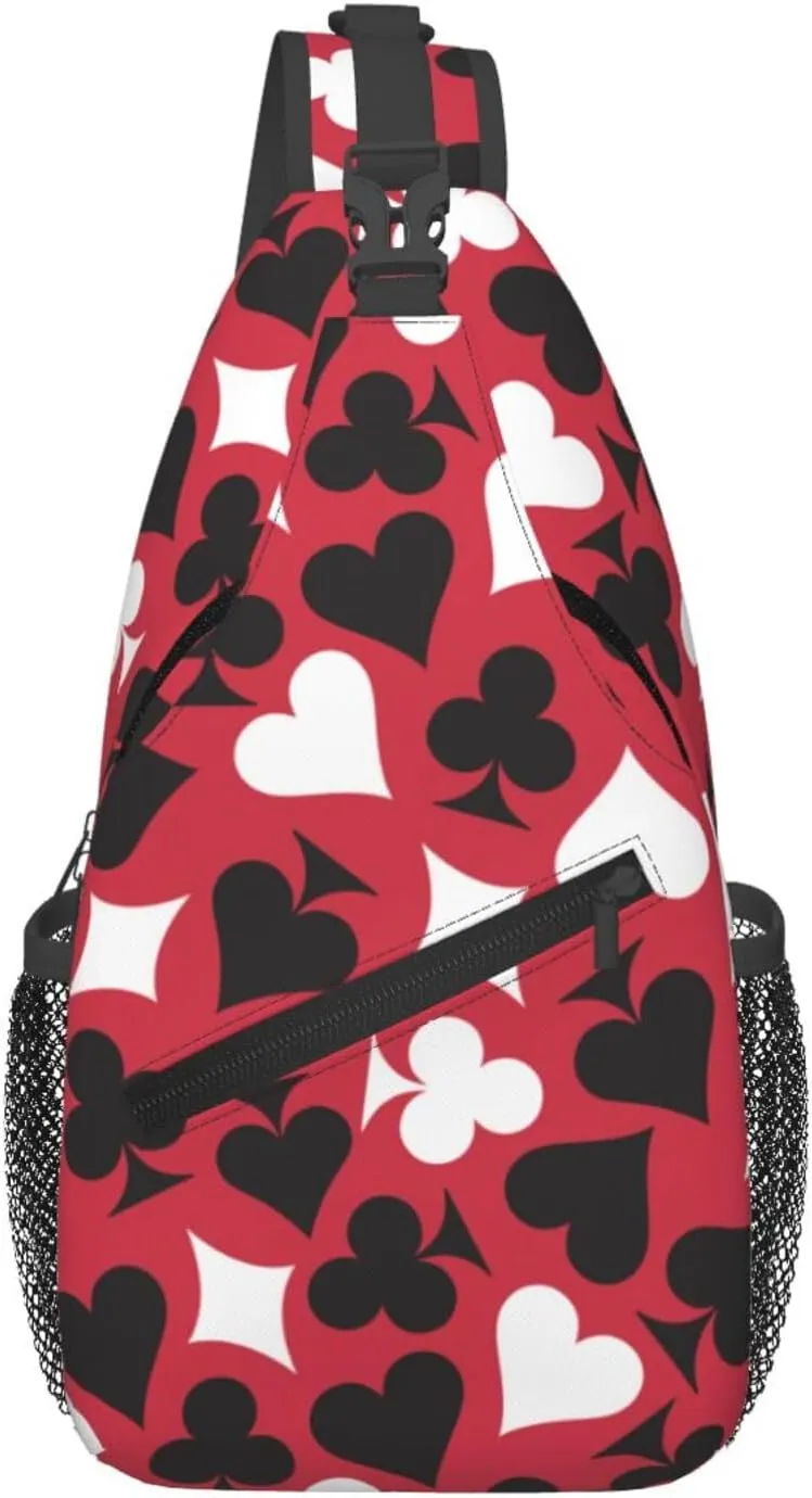 Playing Cards Spades White Heart Cross Chest Bag Diagonally Hiking Crossbody Bag Travel Shoulder Daypack Lightweight Sling Backpack Cycling Daypacks Fitness Chest Backpacks