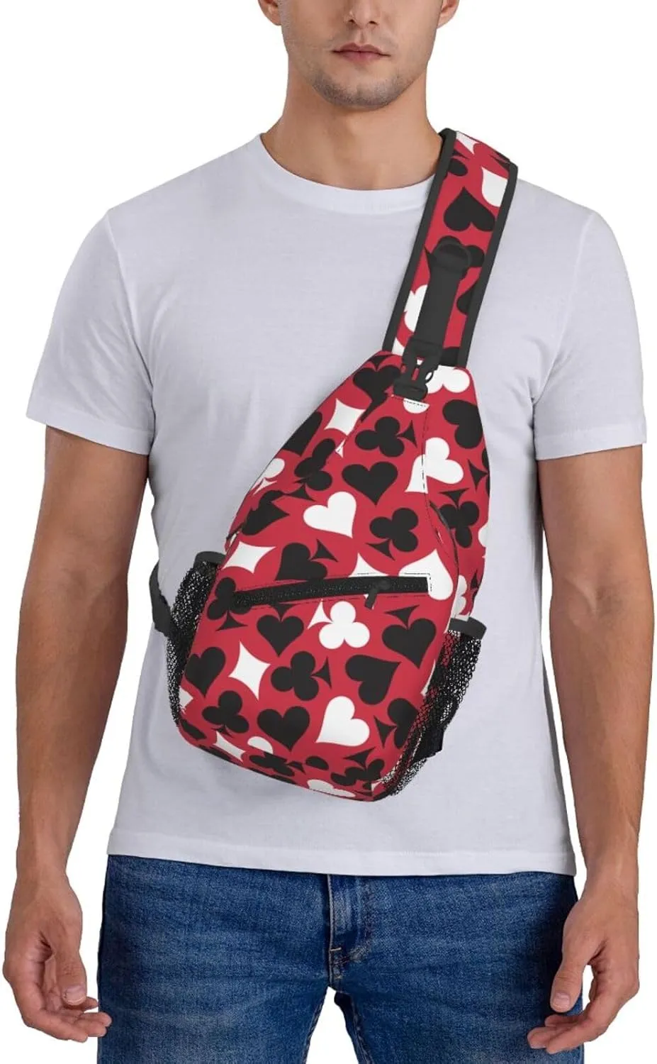 Playing Cards Spades White Heart Cross Chest Bag Diagonally Hiking Crossbody Bag Travel Shoulder Daypack Lightweight Sling Backpack Cycling Daypacks Fitness Chest Backpacks