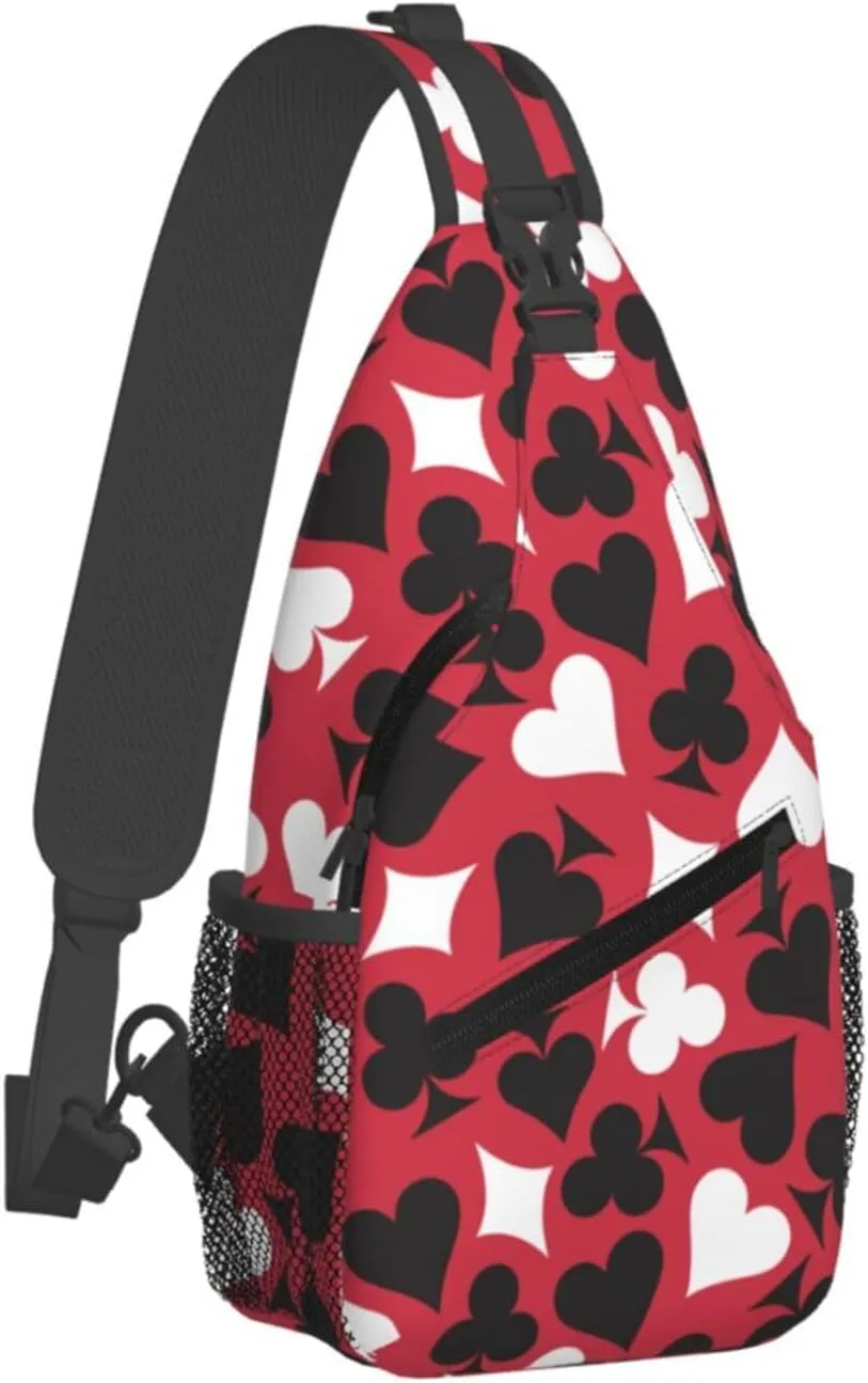 Playing Cards Spades White Heart Cross Chest Bag Diagonally Hiking Crossbody Bag Travel Shoulder Daypack Lightweight Sling Backpack Cycling Daypacks Fitness Chest Backpacks
