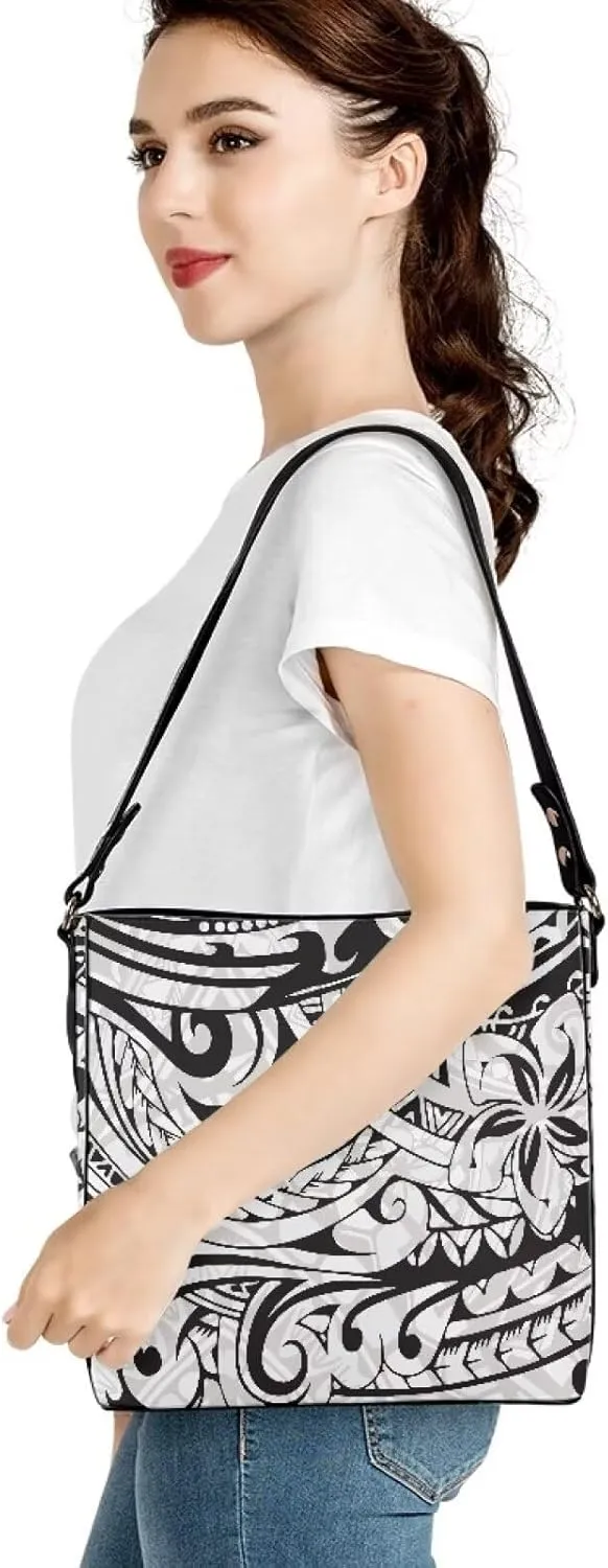 Polynesian Bucket Bags for Women Crossbody Bags Leather Tote Bag Summer Clutch Purses Hobo with 2 Detachable Straps