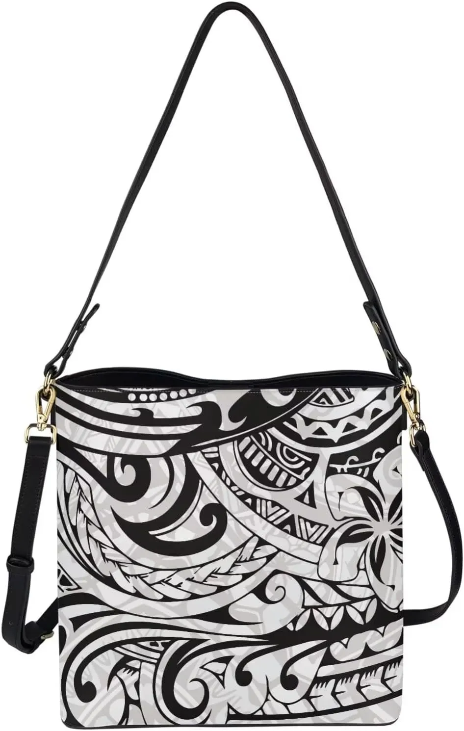 Polynesian Bucket Bags for Women Crossbody Bags Leather Tote Bag Summer Clutch Purses Hobo with 2 Detachable Straps