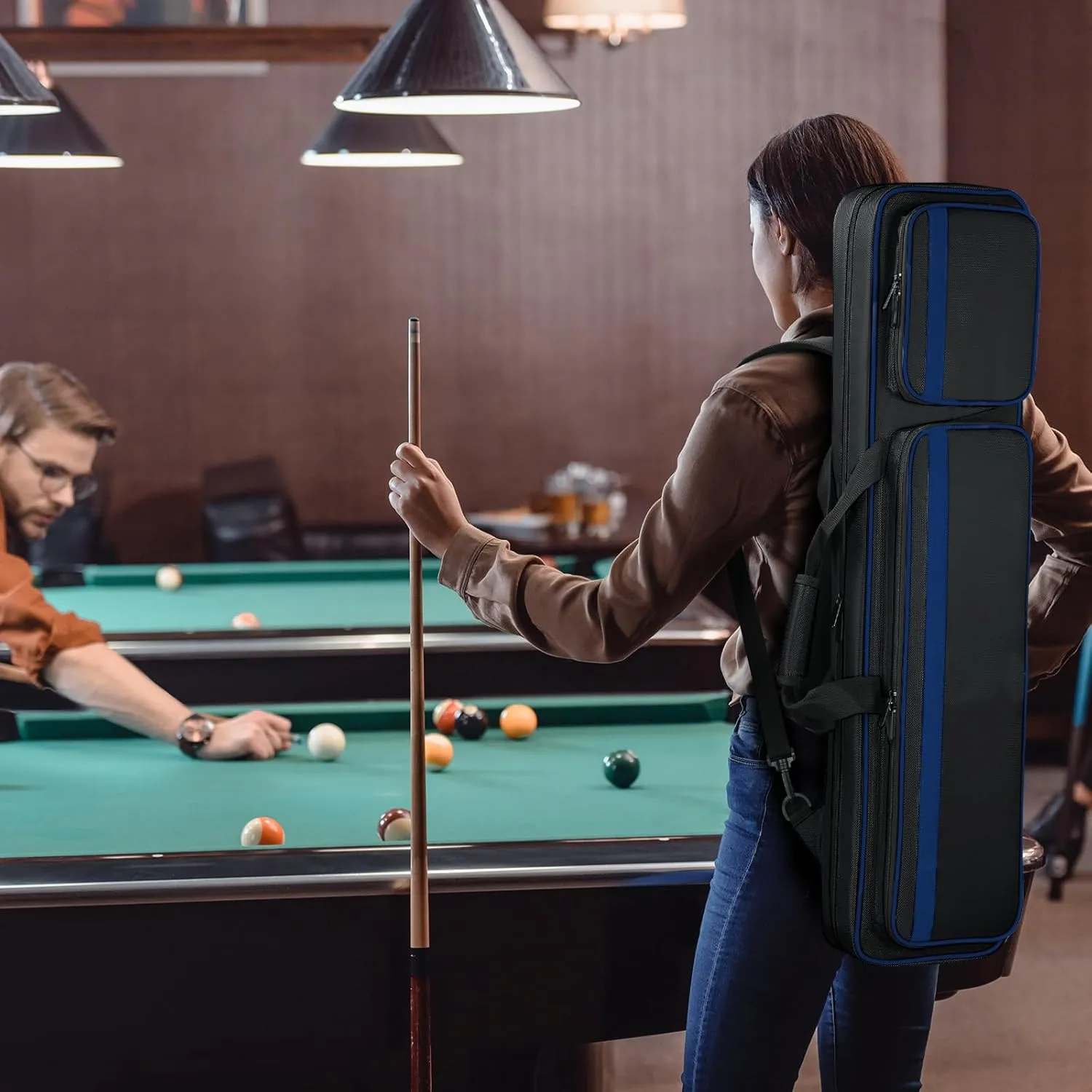 Pool Cue Case 4x5, Pool Cue Carrying Case Soft Padded Billiard Stick Bag with Multi-pocket for 4 Butts and 5 Shafts, Pool Stick Case Cue Bag with Backpack-straps for Pool Cues and Accessories