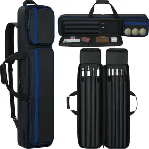 Pool Cue Case 4x5, Pool Cue Carrying Case Soft Padded Billiard Stick Bag with Multi-pocket for 4 Butts and 5 Shafts, Pool Stick Case Cue Bag with Backpack-straps for Pool Cues and Accessories