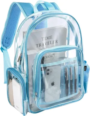 ProCase Heavy Duty Clear Backpack, See Through Backpacks Transparent Clear Large Bookbag for School Work Stadium Security -Blue