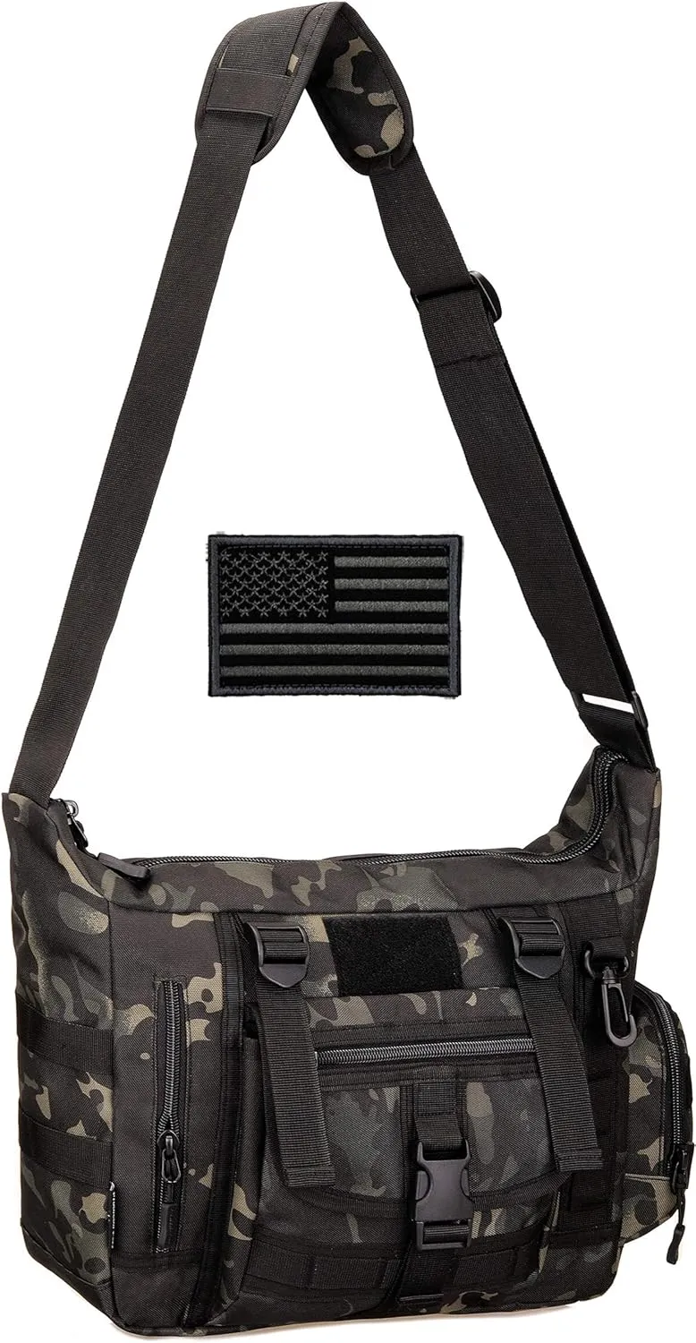 Protector Plus Tactical Messenger Bag Men Military MOLLE Sling Shoulder Pack (Patch Included)