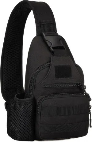 Protector Plus Tactical MOLLE Crossbody Pack with USB Charging Port Chest EDC (Patch Included),Black