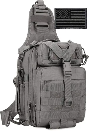 Protector Plus Tactical Sling Bag Military MOLLE Crossbody Pack Chest Shoulder Backpack (Patch Included)
