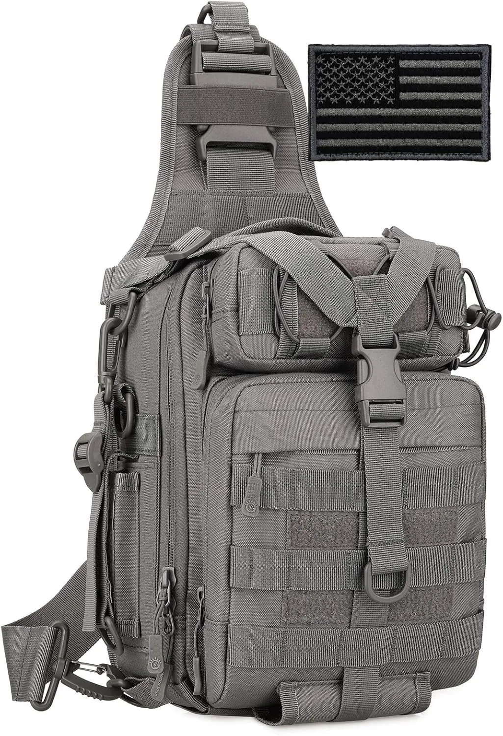 Protector Plus Tactical Sling Bag Military MOLLE Crossbody Pack Chest Shoulder Backpack (Patch Included)