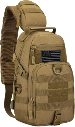 Protector Plus Tactical Sling Bag Military MOLLE Crossbody Packs Chest Shoulder Backpack (Patch Included)