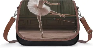 PU Leather Crossbody Bag Ballet Dancers Perform Print Flapover Tote Bag Shoulder Handbag Purse for Women with Adjustable Strap