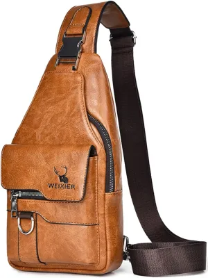 PU Leather Sling Bag for Men - Waterproof, Lightweight, Crossbody Chest Bag for Hiking & Cycling