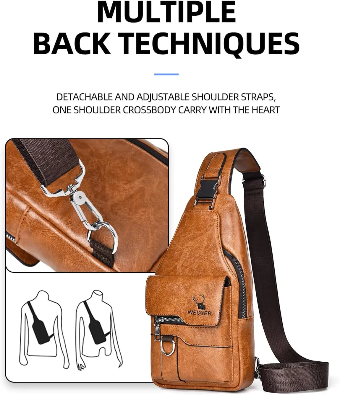 PU Leather Sling Bag for Men - Waterproof, Lightweight, Crossbody Chest Bag for Hiking & Cycling