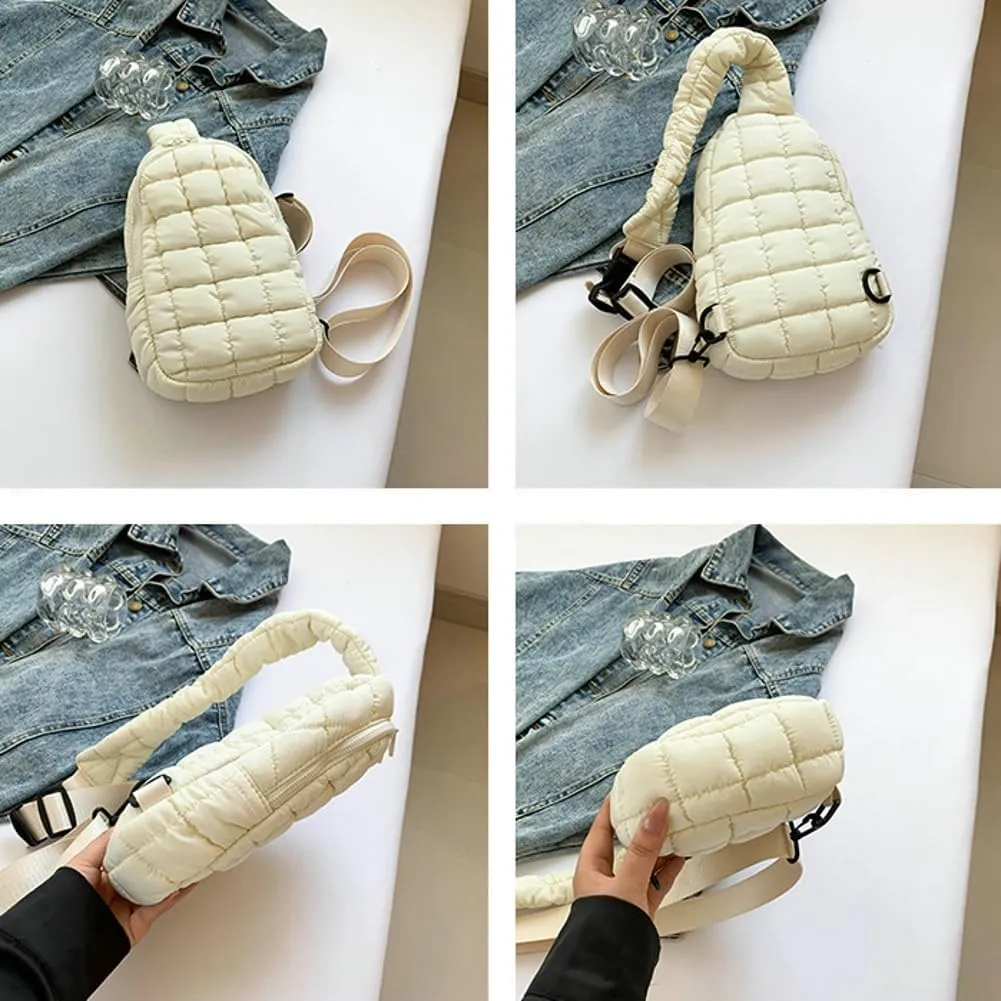 Puffy Crossbody Bag For Women Nylon Handbag Puffer Tote Bags Chest Bag Shoulder Purse Quilted Sling Bag Travel Hiking 2024