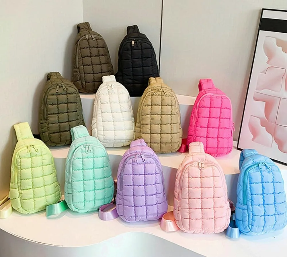 Puffy Crossbody Bag For Women Nylon Handbag Puffer Tote Bags Chest Bag Shoulder Purse Quilted Sling Bag Travel Hiking 2024