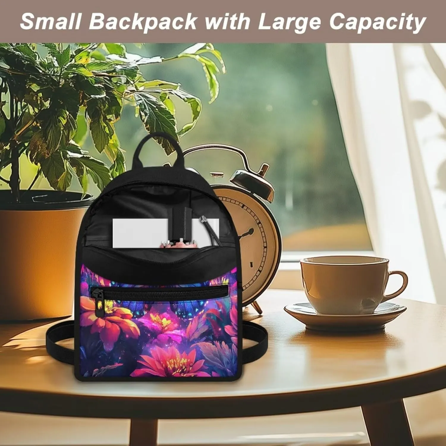 Purple Butterfly Backpack Purse Women's Lightweight Mini Backpack with Pockets Floral Small Canvas Daypack for Travel Work Fashion Use