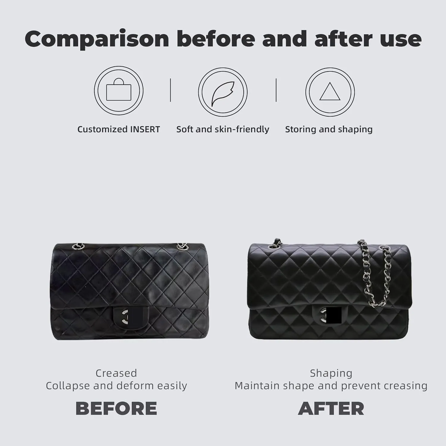 Purse Handbag Silky Organizer Insert Keep Bag Shape Fits Chanel Classic Flap CF Mini Square 17/20/Small/Medium/Jumbo/Maxi Bags, Luxury Handbag Tote Lightweight Sturdy(CF Medium 25,Fuchsia)