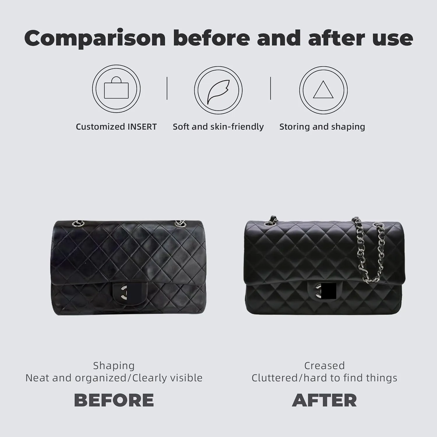 Purse Handbag Silky Organizer Insert Keep Bag Shape Fits Chanel Classic Flap CF Mini Square 17/20/Small/Medium/Jumbo/Maxi Bags, Luxury Handbag Tote Lightweight Sturdy(CF Medium 25,Fuchsia)