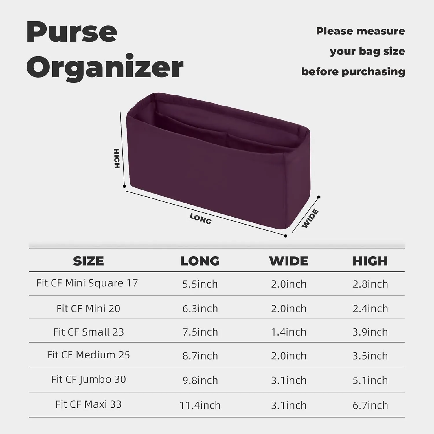 Purse Handbag Silky Organizer Insert Keep Bag Shape Fits Chanel Classic Flap CF Mini Square 17/20/Small/Medium/Jumbo/Maxi Bags, Luxury Handbag Tote Lightweight Sturdy(CF Medium 25,Fuchsia)