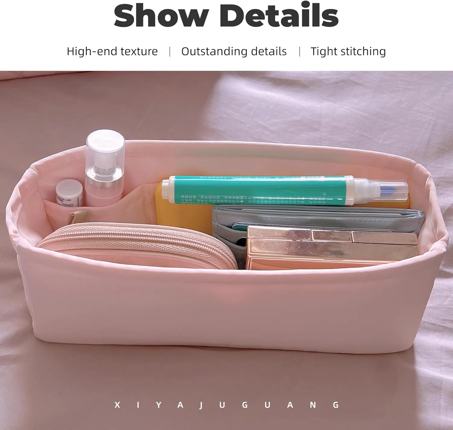 Purse Handbag Silky Organizer Insert Keep Bag Shape Fits Chanel Classic Flap CF Mini Square 17/20/Small/Medium/Jumbo/Maxi Bags, Luxury Handbag Tote Lightweight Sturdy(CF Medium 25,Pink)