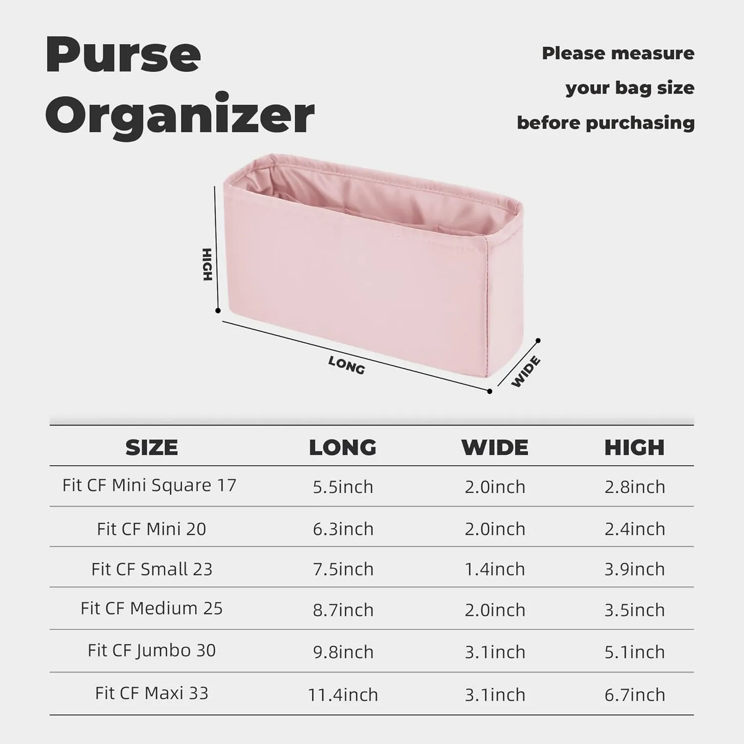 Purse Handbag Silky Organizer Insert Keep Bag Shape Fits Chanel Classic Flap CF Mini Square 17/20/Small/Medium/Jumbo/Maxi Bags, Luxury Handbag Tote Lightweight Sturdy(CF Medium 25,Pink)