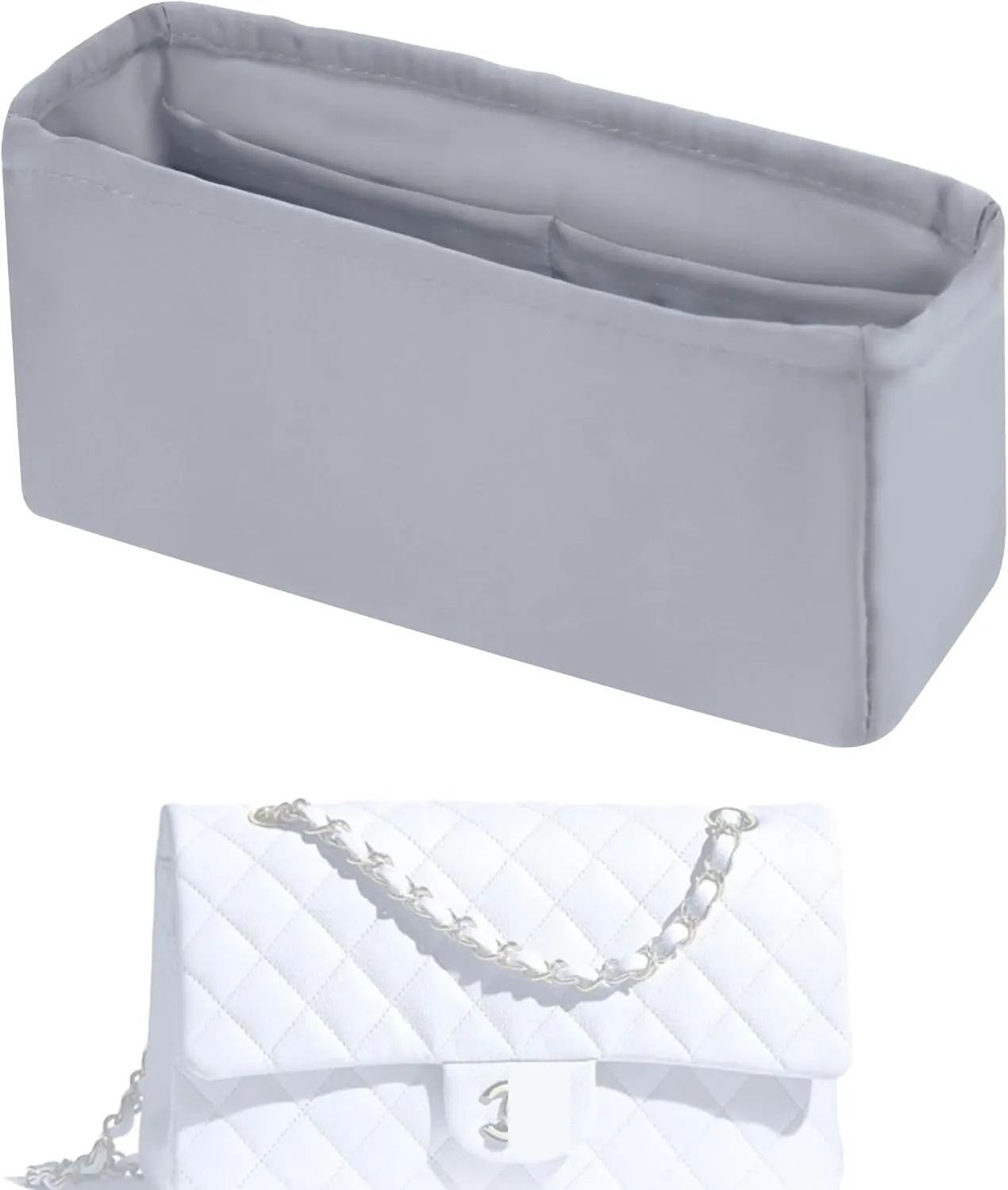 Purse Handbag Silky Organizer Insert Keep Bag Shape Fits Chanel Classic Flap CF Mini Square 17/20/Small/Medium/Jumbo/Maxi Bags, Luxury Handbag Tote Lightweight Sturdy(CF Mini 20,Bleu pale)