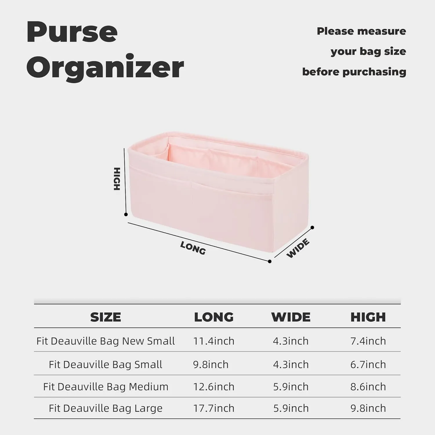 Purse Handbag Silky Organizer Insert Keep Bag Shape Fits Chanel Deauville Canvas Bags S/M/L bags, Luxury Handbag Tote Lightweight Sturdy(New Small,Pink)