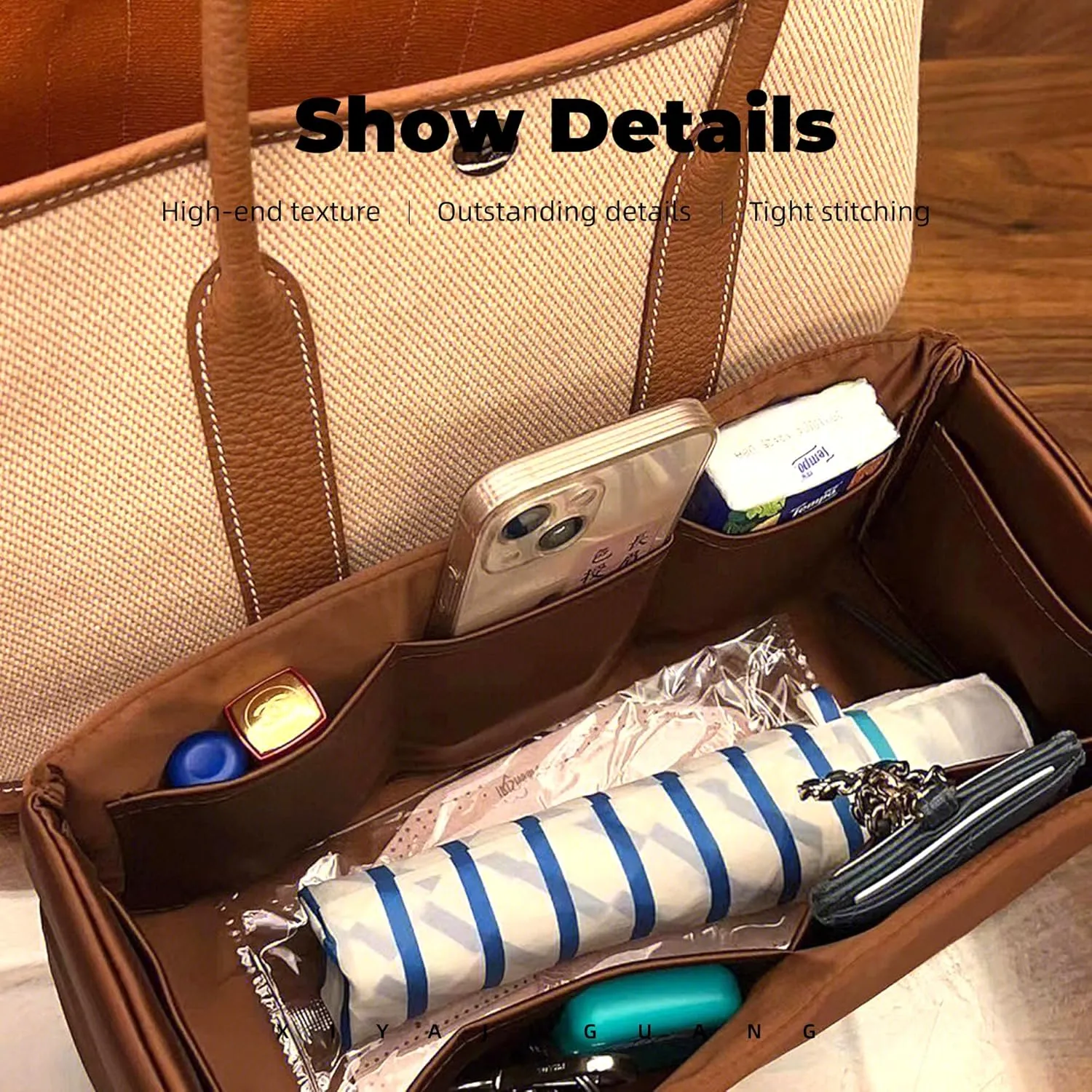 Purse Handbag Silky Organizer Insert Keep Bag Shape Fits Garden Party 26/30/36/49 Bags, Luxury Handbag Tote Lightweight Sturdy(GP 30,Gold)
