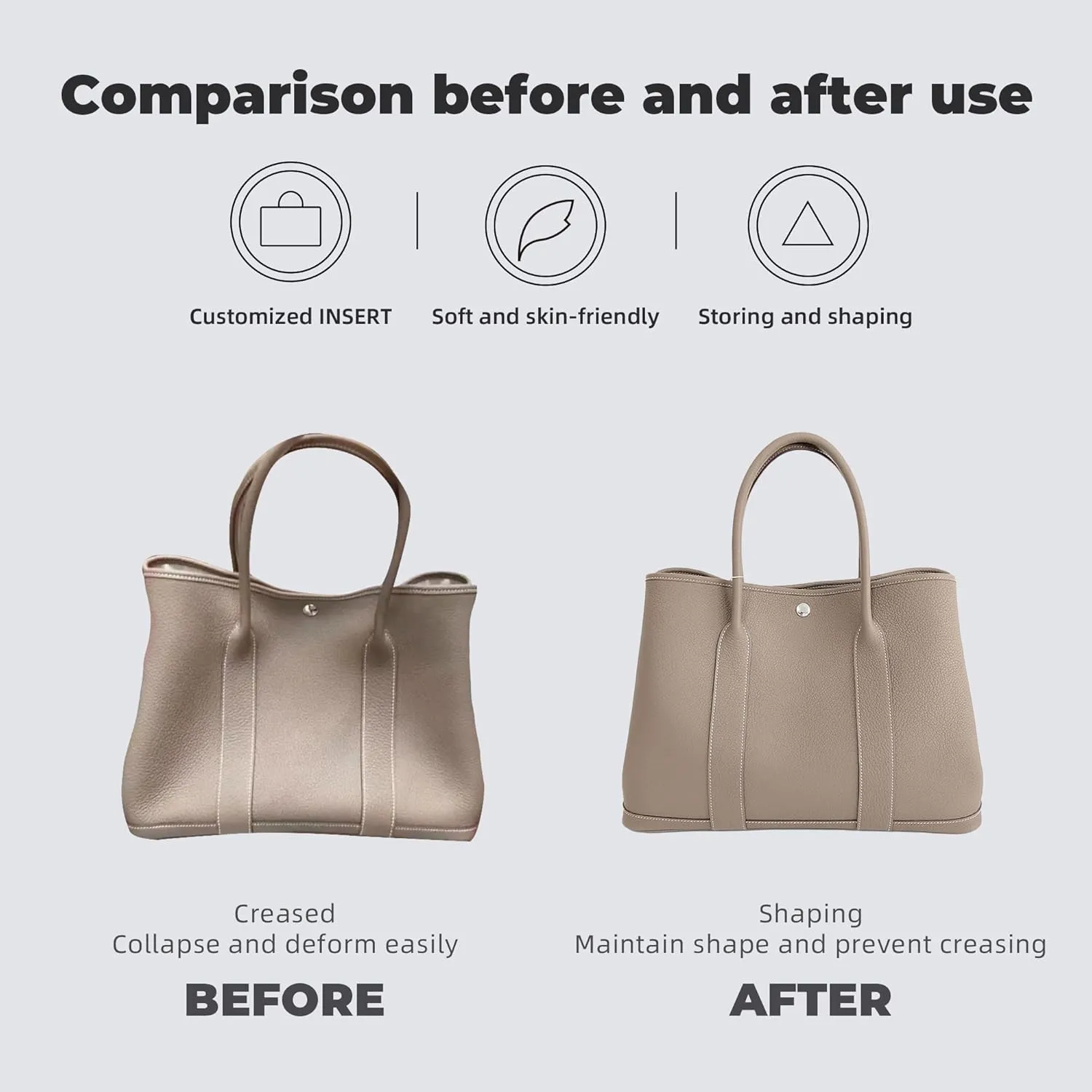 Purse Handbag Silky Organizer Insert Keep Bag Shape Fits Garden Party 26/30/36/49 Bags, Luxury Handbag Tote Lightweight Sturdy(GP 30,Gold)
