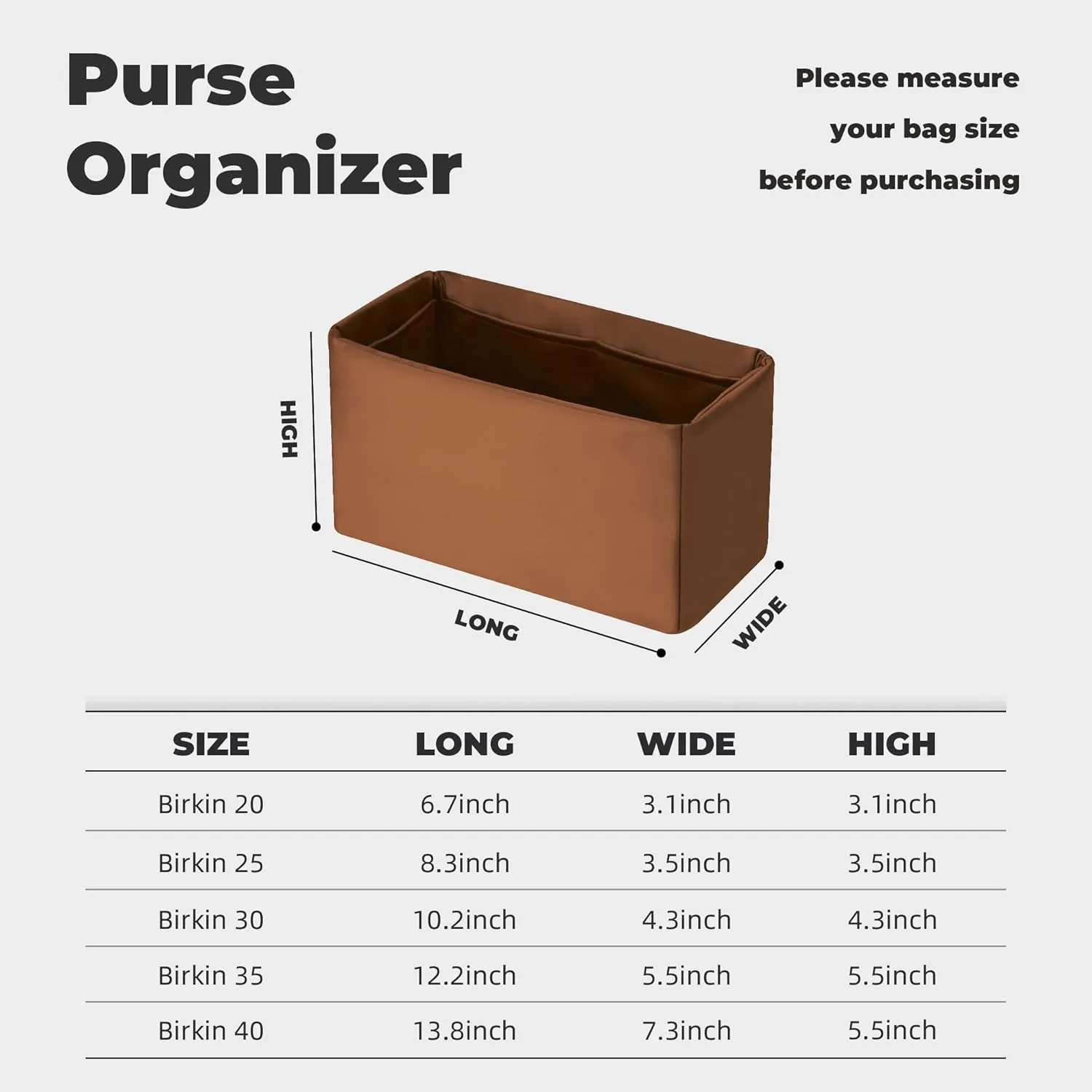 Purse Handbag Silky Organizer Insert Keep Bag Shape Fits Herme Birkin 20/25/30/35/40 bags, Luxury Handbag Tote Lightweight Sturdy(Gold,BK 25)