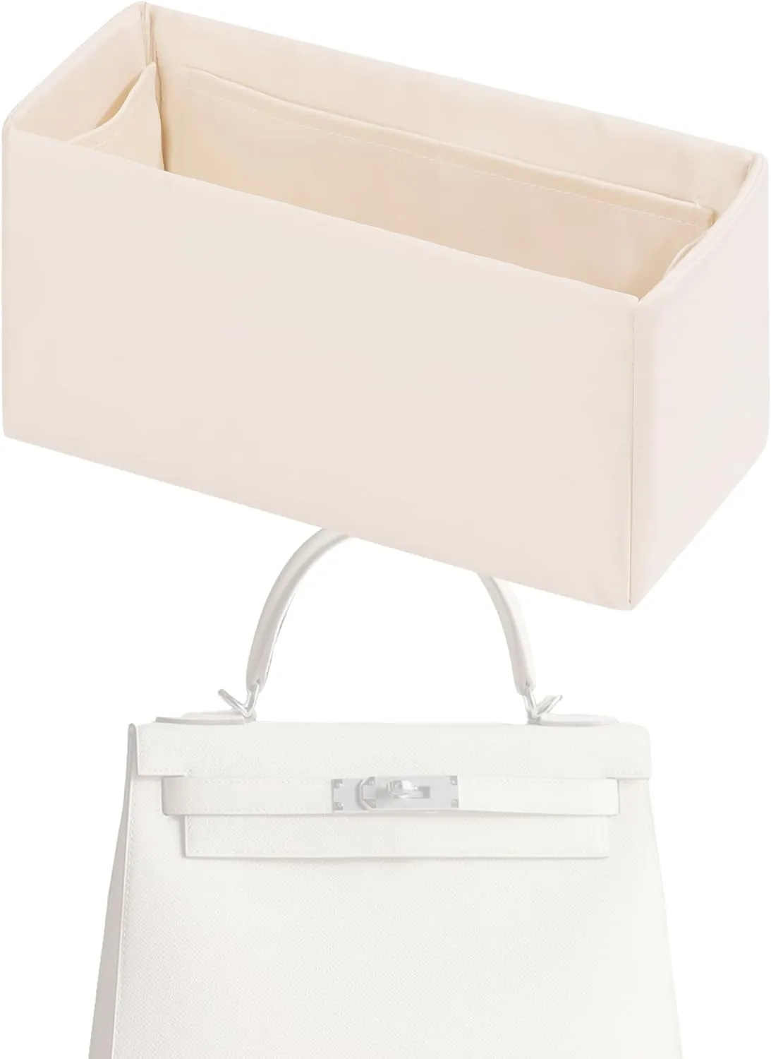 Purse Handbag Silky Organizer Insert Keep Bag Shape Fits Herme Kelly Pochette/Mini/20/25/32/35/40 bags, Luxury Handbag Tote Lightweight Sturdy(Kelly 25,Craie)