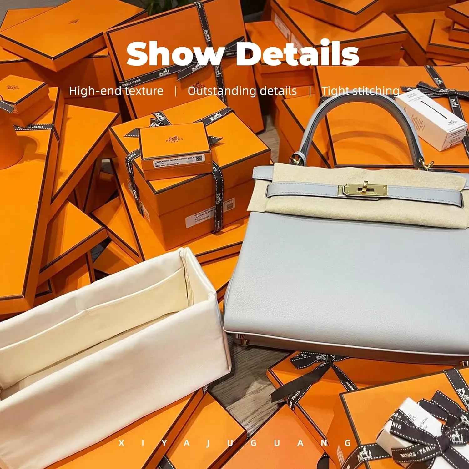 Purse Handbag Silky Organizer Insert Keep Bag Shape Fits Herme Kelly Pochette/Mini/20/25/32/35/40 bags, Luxury Handbag Tote Lightweight Sturdy(Kelly 25,Craie)