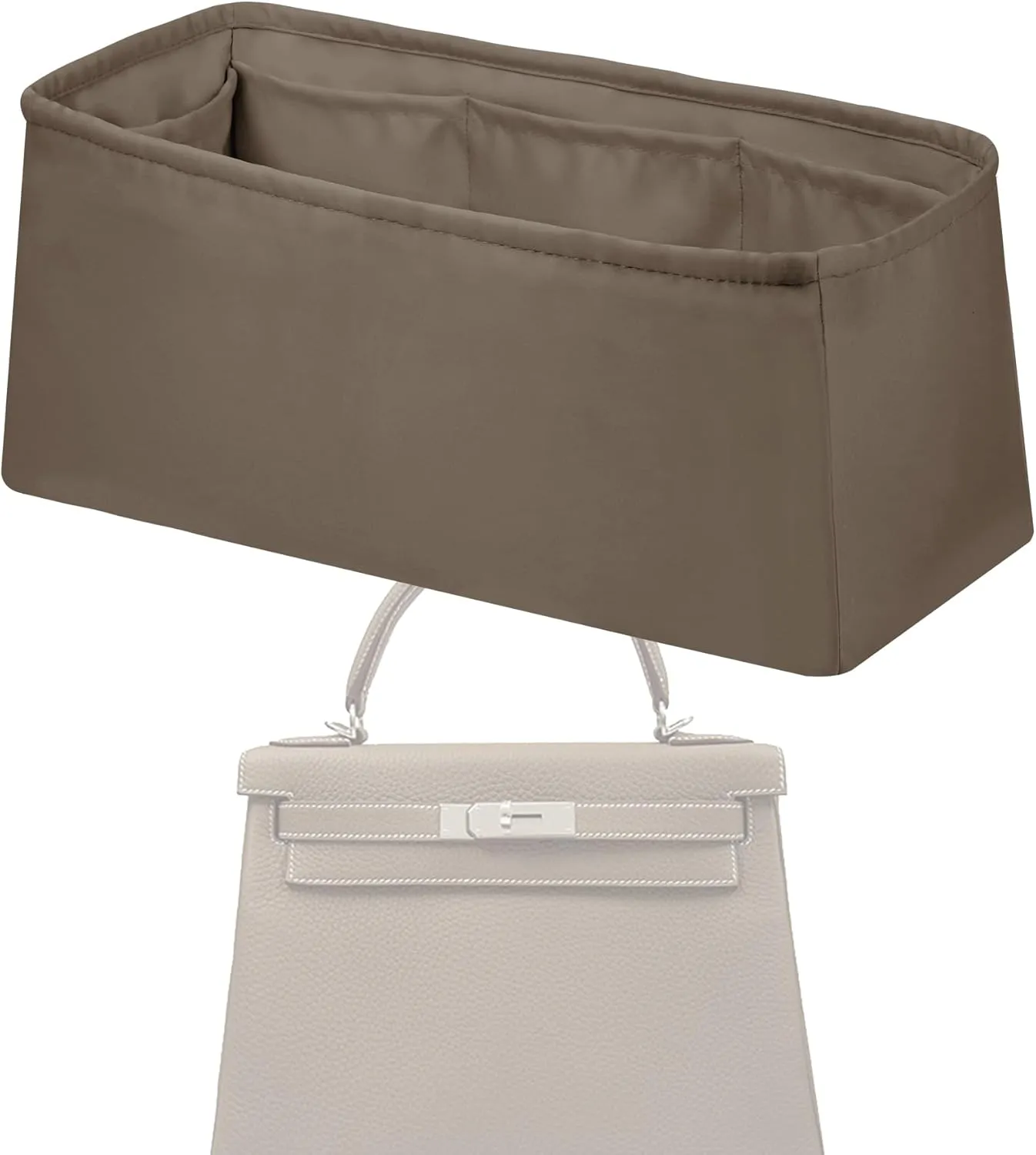 Purse Handbag Silky Organizer Insert Keep Bag Shape Fits Herme Kelly Pochette/Mini2/20/25/32/35/40 bags, Luxury Handbag Tote Lightweight Sturdy(Kelly Mini2,Etoupe grey)