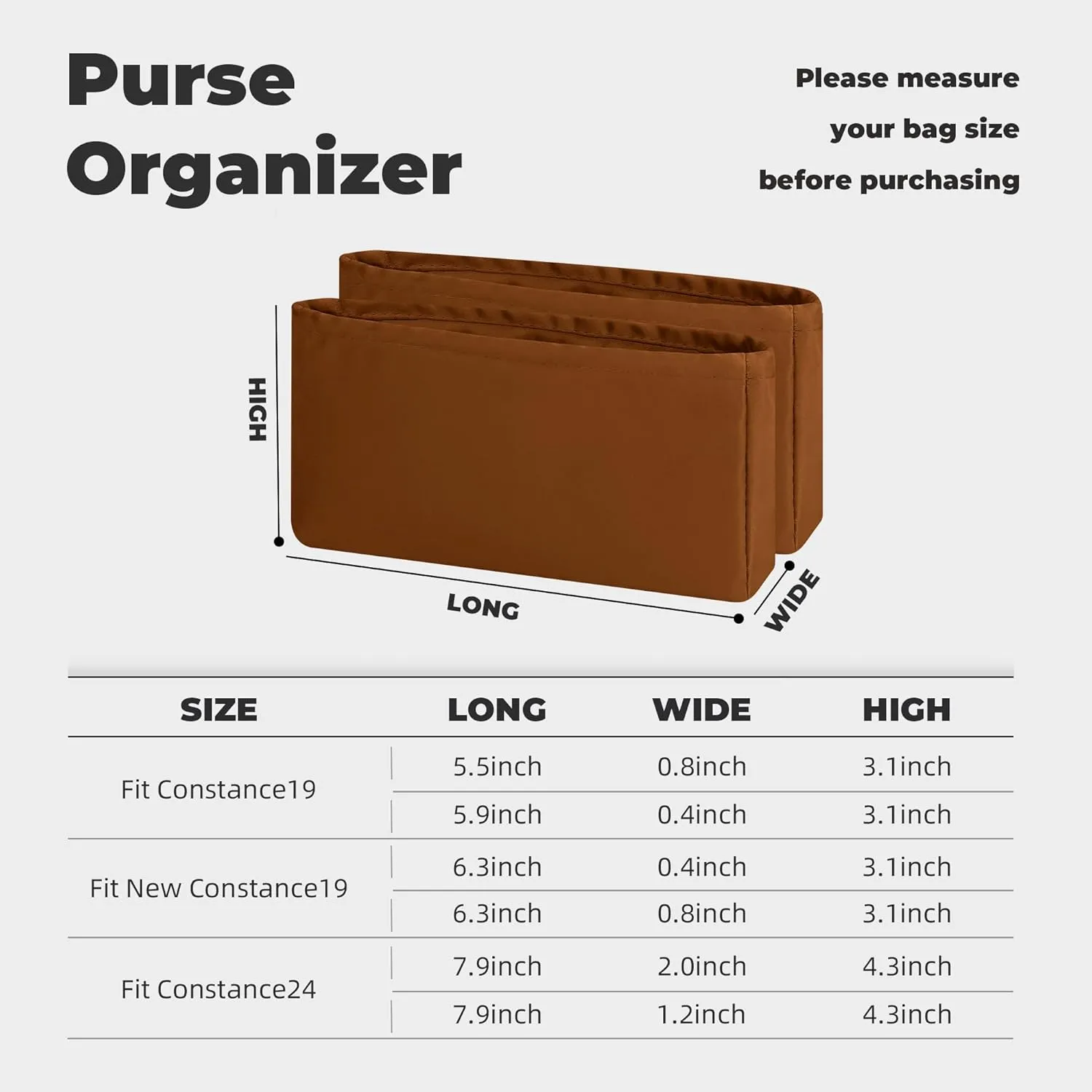 Purse Handbag Silky Organizer Insert Keep Bag Shape Fits Hermes Constance 19/New 19/24/New 24 Bags, Luxury Handbag Tote Lightweight Sturdy(New Constance19,Gold)