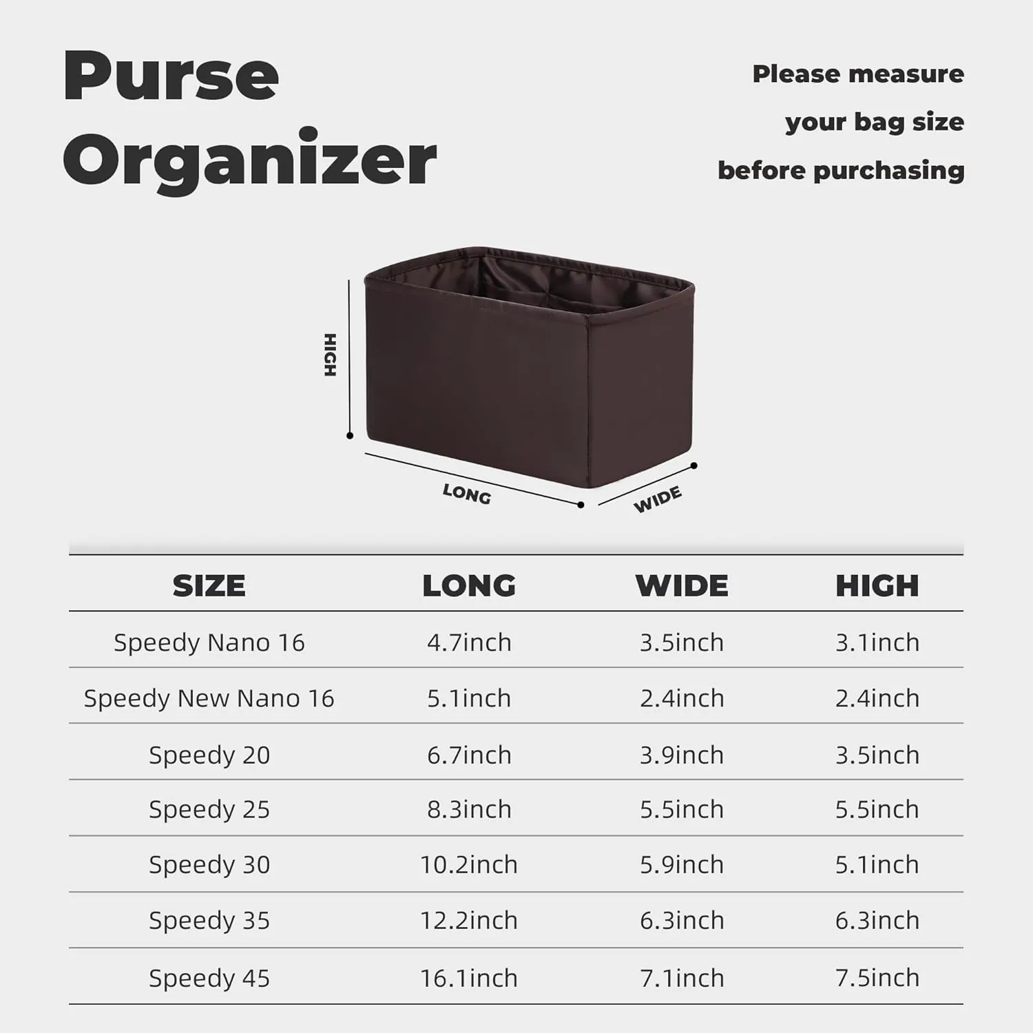 Purse Handbag Silky Organizer Insert Keep Bag Shape Fits LV Speedy 16/20/25/30/35/45 bags, Luxury Handbag Tote Lightweight Sturdy(Coffee Brown, Speedy 25)