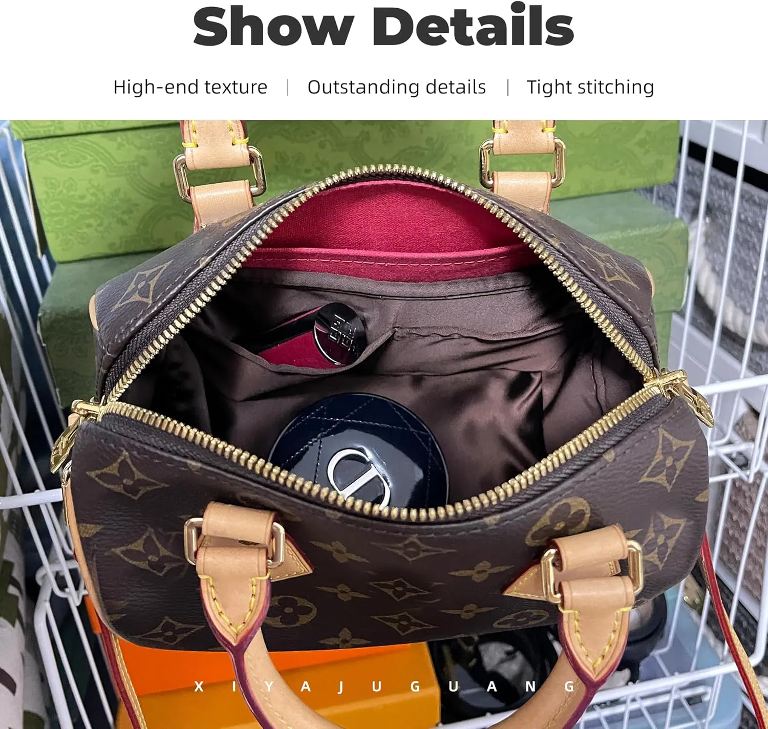 Purse Handbag Silky Organizer Insert Keep Bag Shape Fits LV Speedy 16/20/25/30/35/45 bags, Luxury Handbag Tote Lightweight Sturdy(Coffee Brown, Speedy 25)