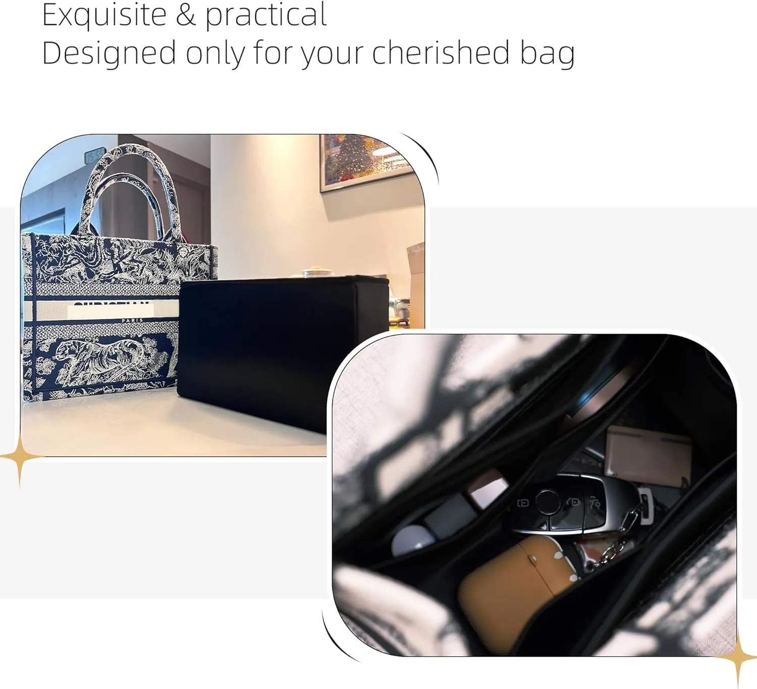 Purse Organizer for Dior Book Tote Mini/Small/Medium/Large,Silky Smooth Insert,Lightweight Bag in Bag,Luxury Handbag Storage Accessories(Small,Black)