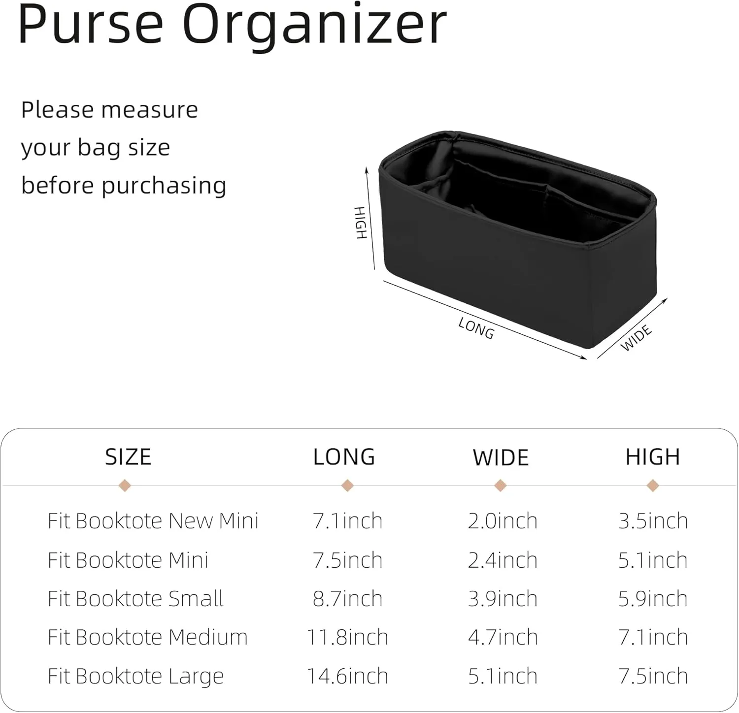 Purse Organizer for Dior Book Tote Mini/Small/Medium/Large,Silky Smooth Insert,Lightweight Bag in Bag,Luxury Handbag Storage Accessories(Small,Black)