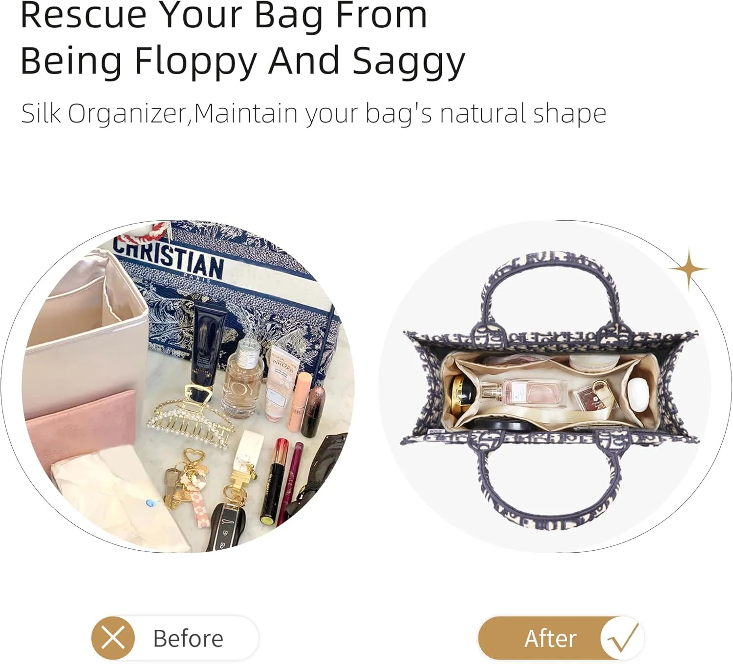 Purse Organizer for Dior Book Tote Mini/Small/Medium/Large,Silky Smooth Insert,Lightweight Bag in Bag,Luxury Handbag Storage Accessories(Small,Black)
