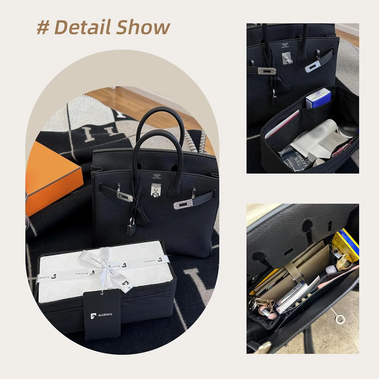 Purse Organizer Insert Fits Hermes Birkin, Silky Smooth Bag Organizer, Birkin 30 Bag Insert Tote Shaper(BK30,Black)