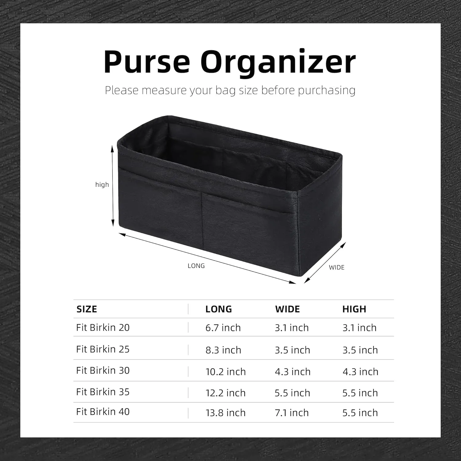 Purse Organizer Insert Fits Hermes Birkin, Silky Smooth Bag Organizer, Birkin 30 Bag Insert Tote Shaper(BK30,Black)