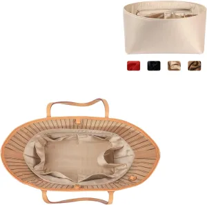 Purse Organizer Insert For Handbags, Silk Purse Organizer with Zipper, Silky Smooth, Bag Organizer For Speedy Neverfull Tote,onthego,Artsy, 6 Sizes (Medium, Silky Beige)