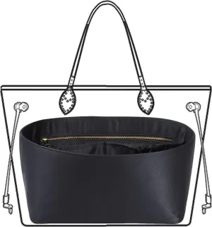 Purse Organizer Insert For Handbags, Silk Purse Organizer with Zipper, Silky Smooth, Bag Organizer For Speedy Neverfull Tote,onthego,Artsy, 6 Sizes(Large, Silky Black)