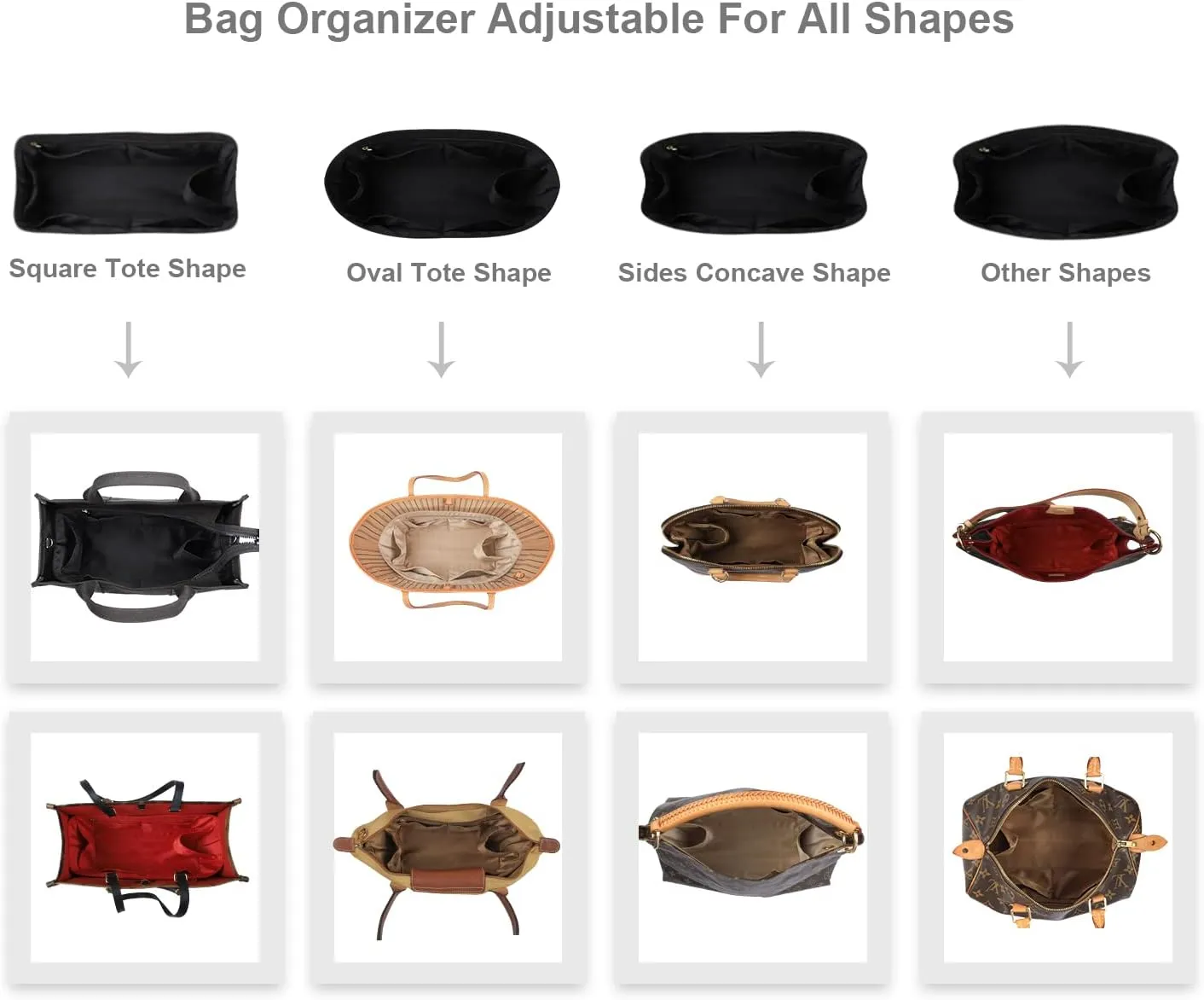 Purse Organizer Insert For Handbags, Silk Purse Organizer with Zipper, Silky Smooth, Bag Organizer For Speedy Neverfull Tote,onthego,Artsy, 6 Sizes(Large, Silky Black)