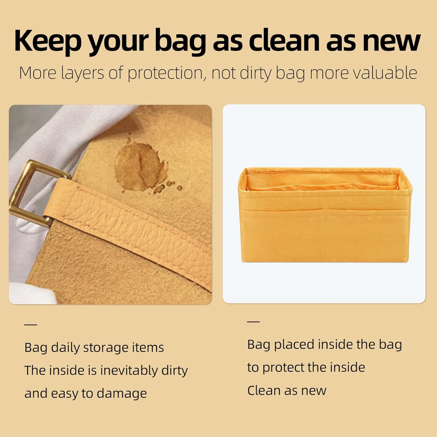 Purse Organizer Insert for Hermes Birkin, Silky Smooth Bag in Bag, Birkin 30 Tote Shaper (BK30, Amber Yellow)