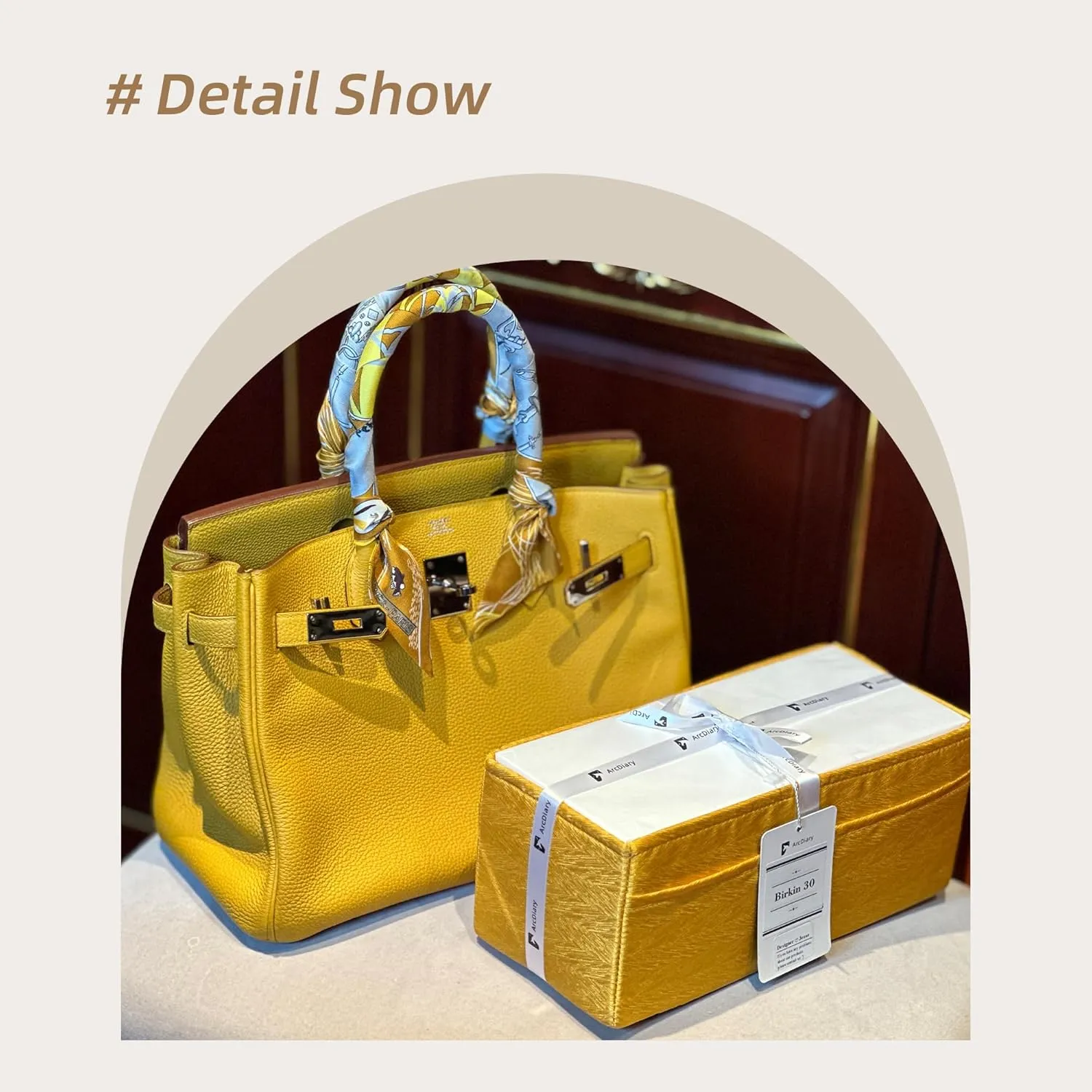 Purse Organizer Insert for Hermes Birkin, Silky Smooth Bag in Bag, Birkin 30 Tote Shaper (BK30, Amber Yellow)