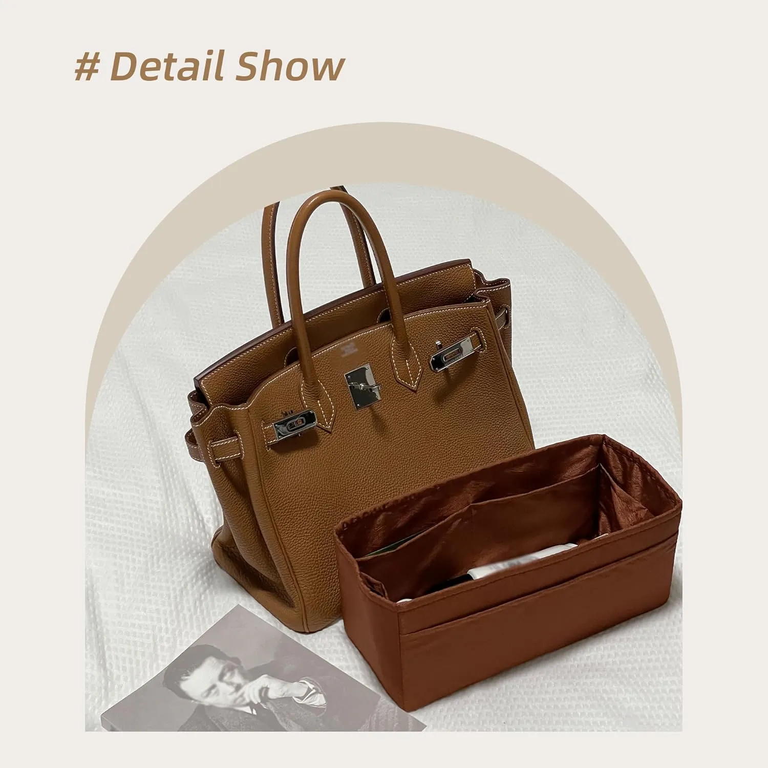 Purse Organizer Insert for Hermes Birkin, Silky Smooth Bag in Bag, Birkin 30 Tote Shaper (BK30, Gold)